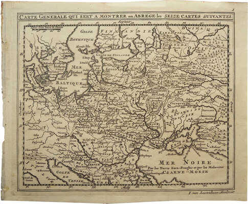 Гравированная карта Европы. [Первая половина XVIII в.]<br />19 × 23,1 см<br />Хорошая сохранность. Следы от сгибов